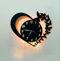 Heart and butterfly wall clock with warm LED backlight