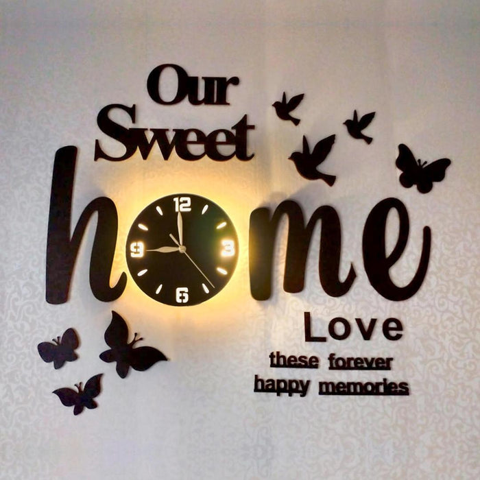 "Our Sweet Home" LED Wall Clock with Birds & Butterflies