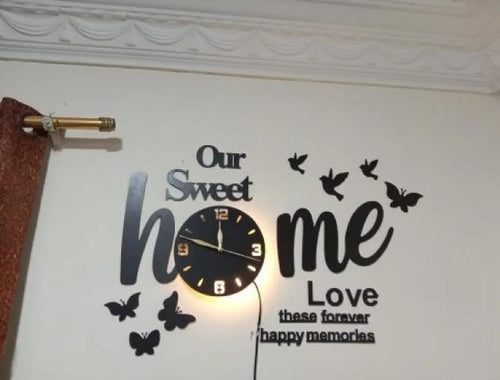 Our Sweet Home LED wall clock with birds and butterflies