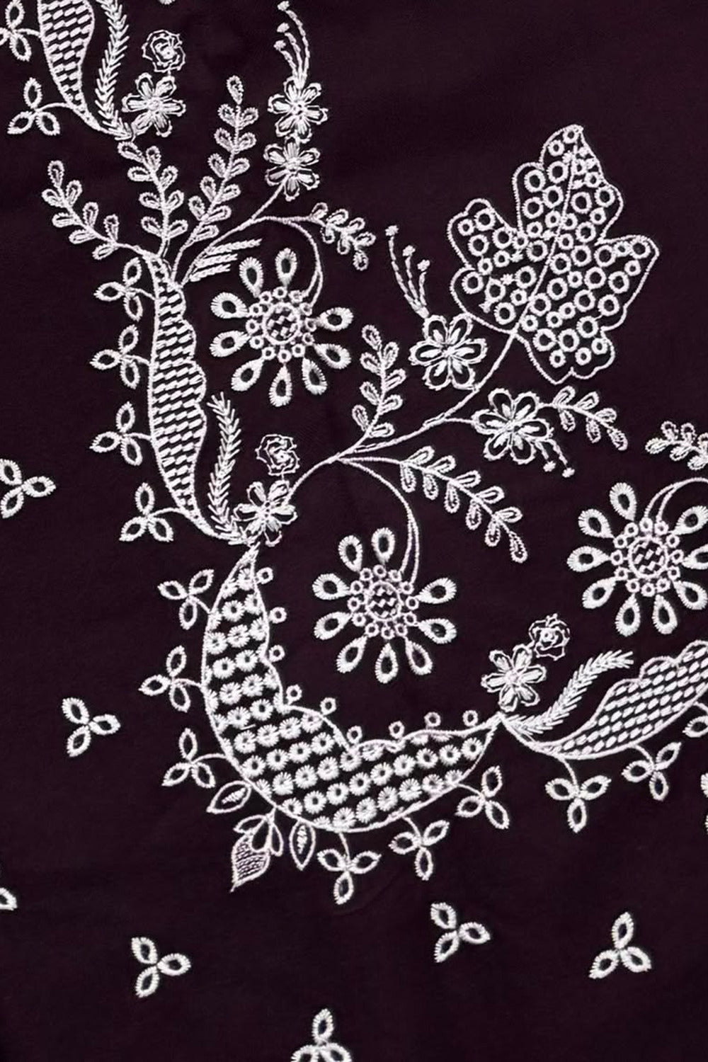 Embroidered Dhanak 3 Piece Unstitched Suit with Wool Shawl - front full embroidery detail