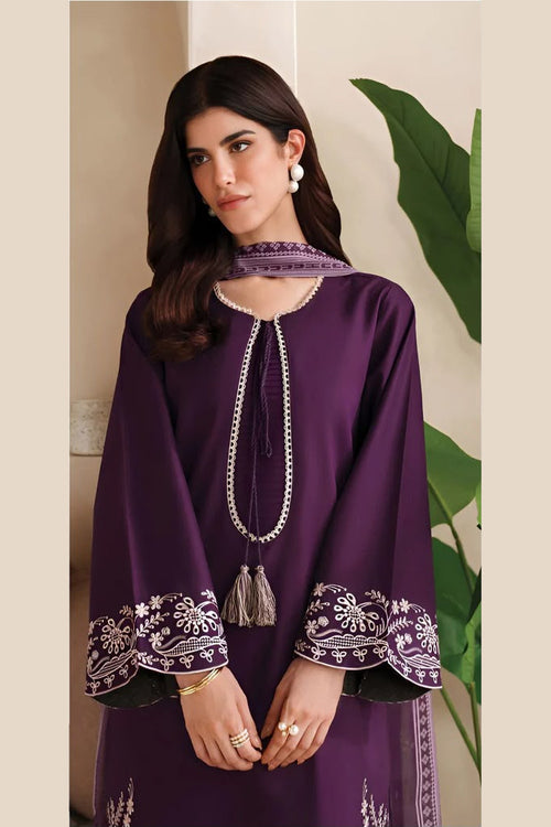 Embroidered Dhanak 3 Piece Unstitched Suit with Wool Shawl - side view